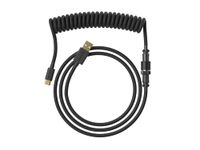 Ranked Coiled Keyboard Cable | Handcrafted Double-Sleeved Braided Cable | USB Type C to A | 5-Pin Aviator Connector for Custom Mechanical Gaming Keyboard | Support Fast Charge 20W (Black)