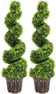 INMOZATA Pair of Artificial Topiary Swirl Trees Boxwood Spiral Trees Plant 4t/120cm High for Garden Indoors Outdoor