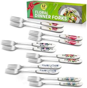 12Pcs Stainless Steel Forks Silverware Set - Reusable Silverware Dinner Forks for Restaurant Ceramic Long Handle Fork Cutlery Set - Dessert Forks and Spoons for Home Kitchen Silverware Forks Set