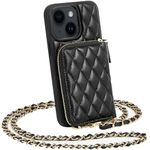 LAMEEKU Wallet Case Compatible with iPhone 13, Quilted Leather Crossbody Wallet Case with Chain Strap for Women Shockproof Case Compatible with iPhone 13, 6.1 Inch-Black