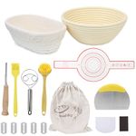 LACGO Bread Proofing Basket Set - Sourdough Bread Making Tools Kit, Oval Round Banneton Bread Making Kit with Dough Whisk, Bread Lame & Blades, Dough Scraper for Bakers Starter (15PCS)