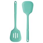 U-Taste 13.6in Silicone Turners: 600ºF Heat Resistant BPA-Free Solid & Slotted Cooking Spatula Flipper, Wide & Large Rubber Kitchen Utensil for Pancake, Egg in Nonstick Cookware (Aqua Sky, Set of 2)