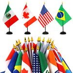 Anley 24 Countries Deluxe Desk Flags Set - 8 x 5 Inches Miniature American US Desktop Flag with 13" Black Pole - Vivid Color and Fade Resistant - Come with Black Base and Black Top