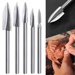 Wood Carving Tools, 5 PCS Engraving Drill Accessories Bit Wood Crafts Grinding Woodworking Tool with 1/8” Shank Universal Fitment for Rotary Tools