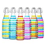 1 Litre Traditional Vintage Style Glass Bottles with Swing Top Lids - Ideal for Domestic or Commercial Use - Fill with Water, Wine, Liquor, Oil, Beer, Schnapps or Cordials. (Multicolour Stripes, 6)