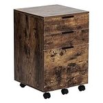 Moustache Filing Cabinet with 3 Drawers Rolling Office File Cabinet with 5 Wheels, Vertical File Cabinet for Home Office Rustic Brown