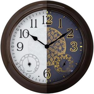 OCEST 15 Inch Illuminated Indoor Outdoor Clocks Waterproof with Smart Sensor, Metal Large Wall Clock with Thermometer & Hygrometer for Garden Patio Pool Garage