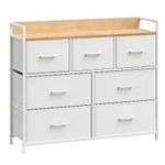 SONGMICS Chest of Drawers, Bedroom Cabinet, 7 Fabric Drawers with Handles, Metal Frame, Cloud White and Oak Beige LTS523W57