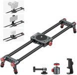 NEEWER 16in/40cm Carbon Fiber Camera Slider with 360° Ball Head/Phone Clamp/Action Camera Mount, Dolly Rail Track with 4 Bearings & Adjustable Legs, Compatible with GoPro Insta360 iPhone Android, CS1M