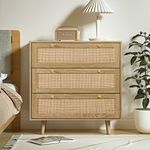 Anmytek Rattan Dresser for Bedroom, Modern Wood 3 Drawer Dresser Chest of Drawer with Rattan Doors Large Storage Space, H0027