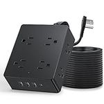 Surge Protector Power Strip 10 ft Cord, Olcorife Ultra Thin Flat Plug Extension Cord, 8 Outlets 4 USB Ports(1 USB C), 1080J, Wall Mount Outlet Extender, College Dorm Room Essentials, Black