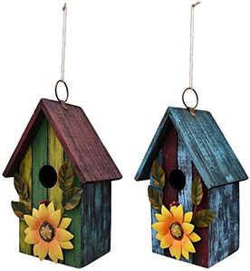 2X Wooden Bird Houses for Outside Garden Patio Decorative Bird Houses Bird Nest Box Spring Outdoor Hanging Bluebird House for Small Bird Finch Cardinal