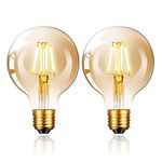 Vintage Edison LED Light Bulb, E27 Screw Bulb 4W (Equivalent to 40W) G80 Globe Decorative Light Bulbs Warm White 2800K LED Filament Lamp Amber Glass for Retro Lighting - Pack of 2