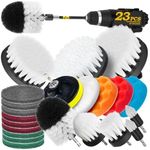 Holikme 23Pack Drill Brush Attachments Set, White Scrub Pads & Sponge, Power Scrubber Brush with Extend Long Attachment All Purpose Clean for Grout, Tiles, Sinks, Bathroom, Kitchen & Auto,White