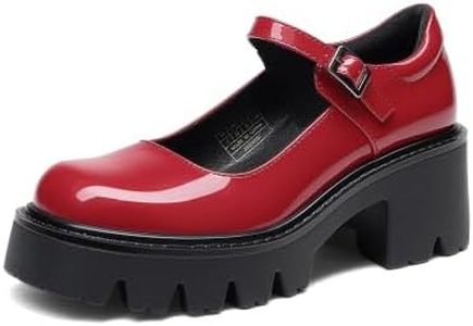 DREAM PAIRS Women's Mary Janes Shoes Platform Dress Low Heel Chunky Pumps Round Toe Ankle Strap Pumps Shoes Oxfords Esther,Size 6,Red,SDPU2346W