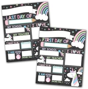 First Day of School Board – 10 Double-Sided First and Last Day Boards, 8x10 Back to School Photo Prop for Kids, Preschool, Kindergarten and Elementary, Unicorn Theme