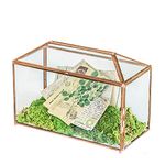 NCYP 32 x 15 x 23 cm Glass Card Box with Slot and Lock for Wedding Reception - Copper Frame Birthday Party Card Holder - Indoor Tabletop Large Geometric Decorative, Rose Gold (Glass Box Only)