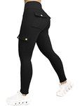 Nuofengkudu Gym Cargo Leggings with Pockets Women High Waisted Tummy Control Running Sports Trousers Push up Butt Lifting Stretch Soft Jogging Bottoms Fitness Workout Pants Streetwear Y- Black L