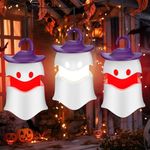 EverBrite 3-Pack Halloween Hanging Ghost Lights, Collapsible Ghost Camping Lantern, Two Color Changing, Indoor/Outdoor Halloween Spooky Party Decorations, Battery Included