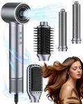 Dryhsip 5 in 1 Hot air Blow Dryer Brush Hair Dryer Curling Wand Volumizing Brush Straightening Brush Blow Dryer Brush - Rapid Drying, Volume Boost, Ionic Smoothing, 110k RPM Motor（Steel Blue）