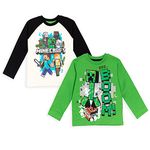 Minecraft Mobs Creeper Big Boys 2 Pack Long Sleeve Graphic T-Shirt White/Green 14-16