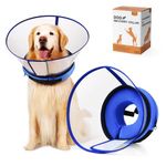 Dog Cone Collar Alternative, Soft Dog Cone for After Surgery, 2 IN 1 Dog Recovery Collar with Detachable Shield to Stop Licking, Dog Donut Cone for Small Medium Large Dogs (BLUE, SIZE 4)