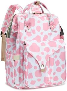 Cow Print Laptop Backpack College School Backpack Bookbags Nurse Backpacks Travel Bags Casual Daypacks for Women Girls Fits 15.6 Inch Notebook (Pink)