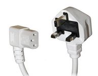 Auline 3m White Mains Cable with 90 Degree Kettle Plug UK Plug to Right Angle Angled C13