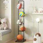 YIILII Vertical Ball Storage Rack - Adjustable 5-Tier Sports Organizer Stand for Basketball, Soccer, Volleyball and More（144CM）