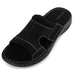 TIESTRA Mens Leather Sandal Wide Fit Walking Fisherman Sandal leisures Outdoor Open Toe Comfortable Soft Summer Beach Shoes Black UK11/45EU