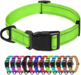 TagME Reflective Nylon Dog Collars, Adjustable Classic Pet Collar with Quick Release Buckle for Large Dogs, Green, 1.0" Width