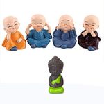 WONIRY Rise Fabric Green Small Baby Buddha With Laughing Buddha Kung Fu/Little Monks Statue (10 Cm X 15 Cm X 5 Cm) - Set of 4