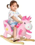 Qaba Baby Rocking Horse Ride On Unicorn with Songs, Toddler Rocker Toy with Wooden Base Seat Safety Belt for 1.5-3 Year Old, Pink