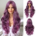 OUFEI Long Purple Wig With Bangs Natural Wavy Wigs for Women Natural Synthetic Hair Heat Resistant Wigs for Daily Party Cosplay Wear