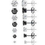 Brogtorl Stud Earrings Gold Silver Black Sets 7Pairs Shiny Diamond Hypoallergenic Surgical Titanium Stainless Steel Rose Gold Silver Stud Earrings Set for Women Men Girls, 2 to 8mm CZ Stud Earrings