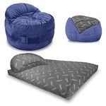 CordaRoy's NEST Gaming Bean Bag Chair - Convertible Bean Bag Chair & Bed - Washable Chenille Cover with Pockets for Remote, Controllers - for Living Room, Game Room, Basement - Queen Size - Navy