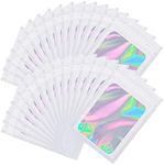 100 Pieces Smell Proof Mylar Bags- Resealable Holographic Packaging Pouch Bag with Clear Window for Food Storage Eyelash Jewelry Electronics Storage (White, 4 x 6 Inch)