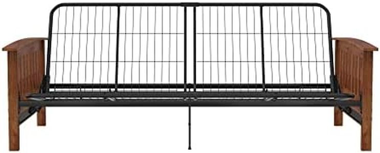 REALROOMS Elbi Full Size Wood Arm and Black Metal Futon Frame, Natural