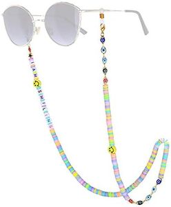 KELITCH Eyeglass Chains for Masks Lanyard Colorful Beaded Holder Eyeglass Chains Letter Necklace Evil Eye Choker Smile Necklace Lanyard for Kids Women Men