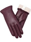 Vislivin Full-Hand Womens Touch screen Gloves Genuine Leather Gloves Warm Winter Texting Driving Glove Wine Red-1 L