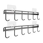 Jeowoqao Utensil Hangers with 6 Hooks Space Saving Wall Utensil Holder Kitchen Utensil Hooks No Drilling Wall Mounted Adhesive Wall Hooks Rack for Kitchen Bathroom Bedroom 2 Packs (Black)