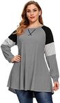 LARACE Plus Size Tops Women Pullover Sweatshirt Color Block Fleece Long Sleeve Tunic Striped Raglan Shirt(Heather Gray 2X)