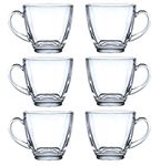 TENFIRE® Clear Square Shaped Glass Coffee Cup, Glassware Tea Cup, Tea Cups for Hot Beverages with Handle, Transparent Glass Tea Cup Set for Coffee, Tea, Milk - 6 Pieces, White, 150 ml