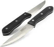 BBQ Buddy Steak Knives Set of 4 - Serrated Knives for Barbecue Steaks- Full Tang Construction Kitchen Steak Knives- Triple Rivet Handle for Strength - Stainless Steel