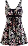 wantdo Women's Push Up Swimsuit High Waisted Bathing Suit Sea Flower 26/28 Plus