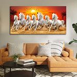 Aadee Craft Seven Running Horses at Sunrise Canvas Wall Painting With Wooden Framed For Living Room Drawing Room Hotel Office Size Large (48x24 inches)