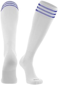 TCK Elite Finale 3 Stripe Soccer Socks (White/Royal, Small)