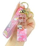 HSYHERE Girls Women Creative Cute Funny Floating Panda Baby Lucky Drink Bottle Keychain Keyrings Help Relax, Moving Liquid Sand Car Key Chain Key Ring Bag Pendant Key Holder with Strap Bell -Pink