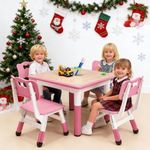 Garvee Modern Kids Table and 4 Chair Set,23" Height Adjustable Toddler Table and 4 Chairs with Non-Slip Desk Legs&Organizer Graffiti Desktop,Multi-Function Tables for Kindergarten/Living Room(Pink