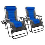 Harbour Housewares Padded Zero Gravity Chair Set with Cup and Phone Holder - 110KG Load Capacity - Navy - 2 Piece Heavy-Duty Reclining Folding Outdoor Garden Camping Patio Beach Loungers Set